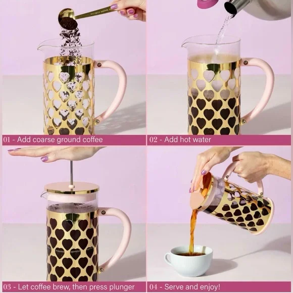 NWTs Paris Hilton French Press Coffee Maker With Heart Shaped Measuring Scoop. - Picture 9 of 12